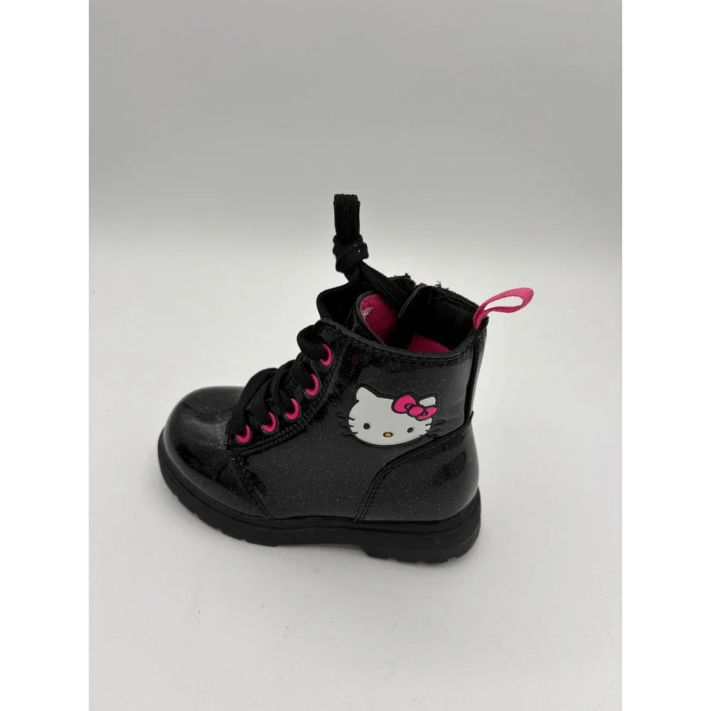 Hello Kitty Kids Black Glitter Combat Boots Pink Accents Size 8 TBNWS008JNA